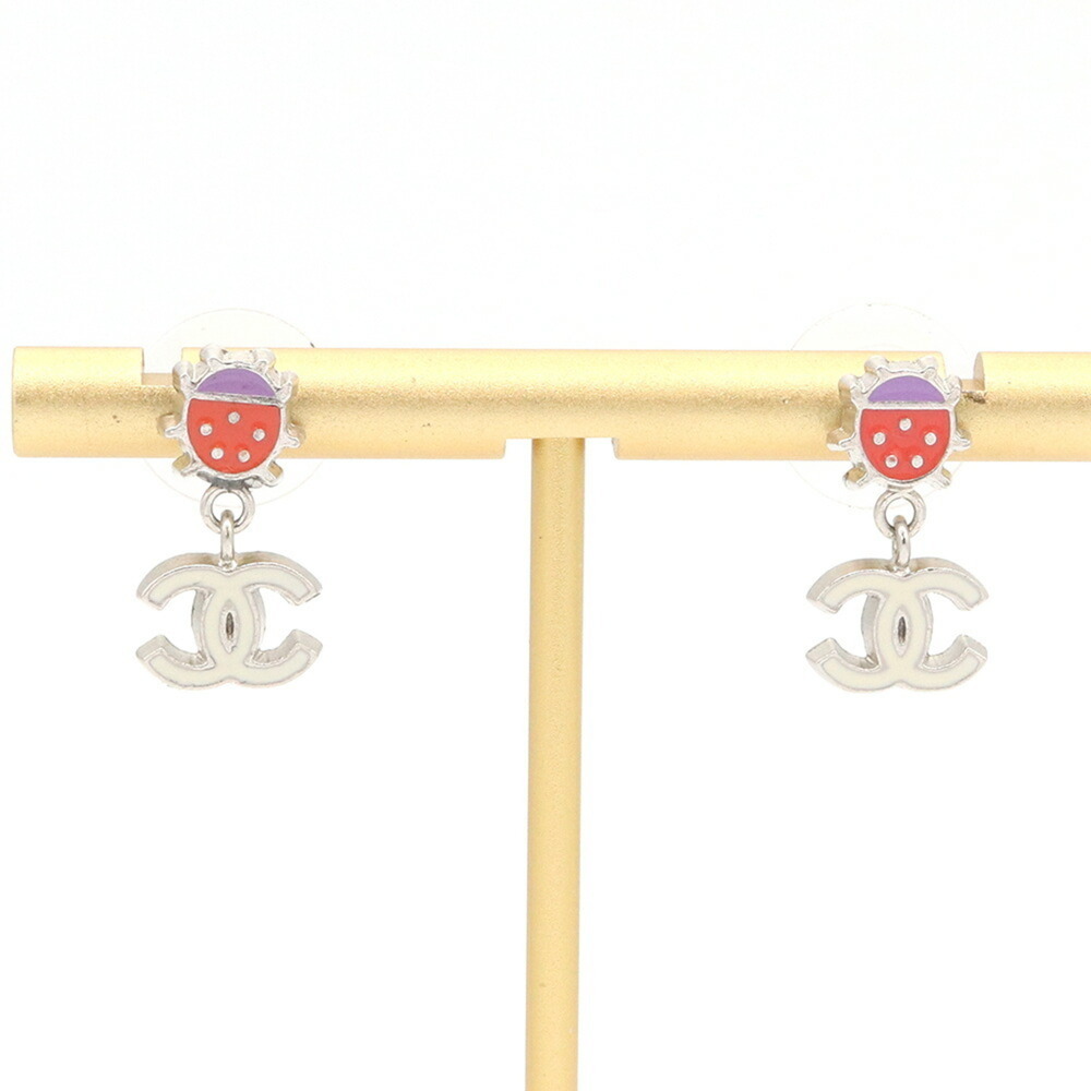 Chanel Earrings, Off-White, Red, Purple, Metal, 04P, 2004 Model, Ladybug, Coc...